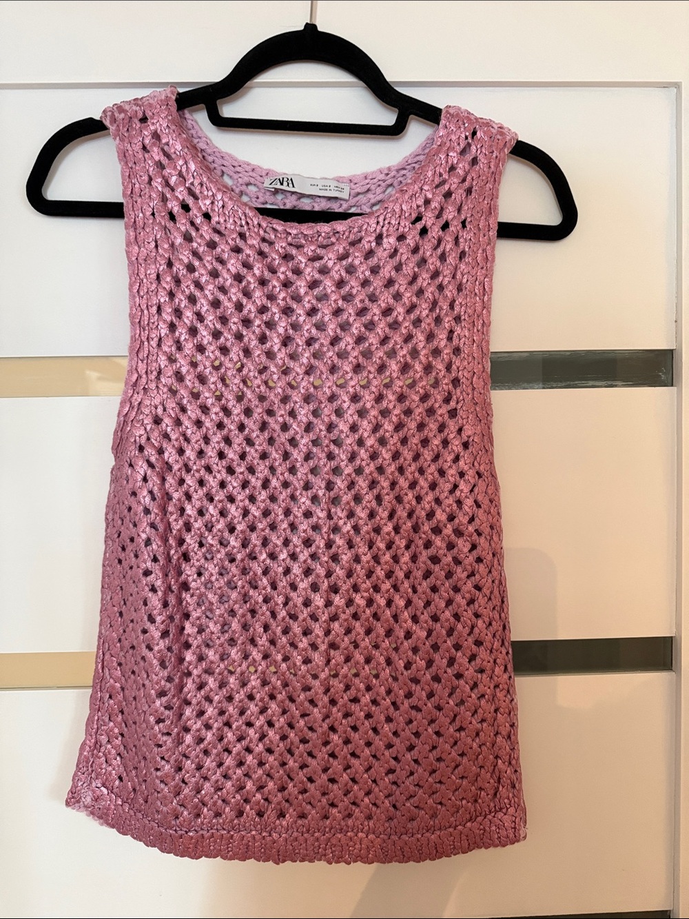 Zara Foil Rose Pink Crochet Tank Top Small